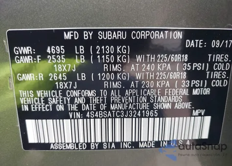 2018 Subaru Outback 2.5I Touring from USA, damaged, VIN 4S4BSATC3J3241965